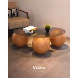 Velura Home & Living Modern Orta Sehpa & Top Sehpa Cam Sehpa & Küre Orta Sehpa - 41 cm Meşe - Fasulye - Füme Cam