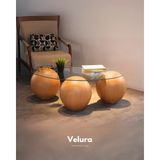 Velura Home & Living Modern Orta Sehpa & Top Sehpa Cam Sehpa & Küre Orta Sehpa - 41 cm Meşe - Fasulye - Şeffaf Cam - 41 cm Meşe - Fasulye Şeffaf
