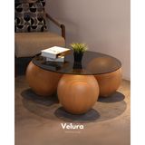 Velura Home & Living Modern Orta Sehpa & Top Sehpa Cam Sehpa & Küre Orta Sehpa - 41 cm Meşe - Yuvarlak - Füme Cam - 41 cm Meşe - Yuvarlak Füme