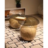 Velura Home & Living Modern Orta Sehpa & Top Sehpa Cam Sehpa & Küre Orta Sehpa - 41 cm Traverten - Fasulye - Şeffaf Cam