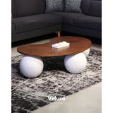 Velura Home & Living Modern Orta Sehpa & Top Sehpa Cam Sehpa Küre Orta Sehpa - Beyaz Top - Fasulye - Ceviz Mdf - Beyaz - Fasulye Ceviz Mdf