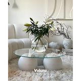 Velura Home & Living Modern Orta Sehpa & Top Sehpa Cam Sehpa Küre Orta Sehpa - Beyaz Top - Yuvarlak - Füme Cam - Beyaz - Yuvarlak Şeffaf - 3