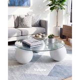 Velura Home & Living Modern Orta Sehpa & Top Sehpa Cam Sehpa Küre Orta Sehpa - Beyaz Top - Yuvarlak - Şeffaf Cam - Beyaz - Yuvarlak Şeffaf - 3