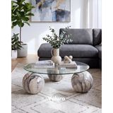 Velura Home & Living Modern Orta Sehpa & Top Sehpa Cam Sehpa & Küre Orta Sehpa - Diana - Yuvarlak - Şeffaf Cam - Diana - Yuvarlak Şeffaf