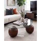 Velura Home & Living Modern Orta Sehpa & Top Sehpa Cam Sehpa & Küre Orta Sehpa - Dragon (Ceviz) - Fasulye - Şeffaf Cam - Ceviz Dragon - Fasulye Şeffaf