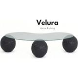 Velura Home & Living Modern Orta Sehpa & Top Sehpa Cam Sehpa & Küre Orta Sehpa - Dragon (Koyu Gri) - Fasulye - Şeffaf Cam - Koyu Gri Dragon - Fasulye Şeffaf
