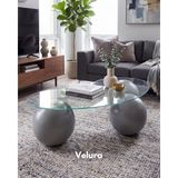 Velura Home & Living Modern Orta Sehpa & Top Sehpa Cam Sehpa & Küre Orta Sehpa - Gri Top - Fasulye - Şeffaf Cam - Gri - Fasulye Şeffaf