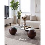 Velura Home & Living Modern Orta Sehpa & Top Sehpa Cam Sehpa & Küre Orta Sehpa - Koyu Ceviz Top - Üçgen - Şeffaf Cam - Koyu Ceviz - Şeffaf Üçgen