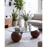Velura Home & Living Modern Orta Sehpa & Top Sehpa Cam Sehpa & Küre Orta Sehpa - Koyu Ceviz Top - Yuvarlak - Şeffaf Cam - Koyu Ceviz - Yuvarlak Şeffaf - 2