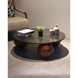 Velura Home & Living Modern Orta Sehpa & Top Sehpa Cam Sehpa & Küre Orta Sehpa - Koyu Ceviz Top - Yuvarlak - Siyah Mdf - Koyu Ceviz - Yuvarlak Siyah Mdf