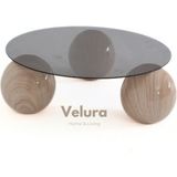 Velura Home & Living Modern Orta Sehpa & Top Sehpa Cam Sehpa & Küre Orta Sehpa - Natural - Yuvarlak - Füme Cam - Natural - Yuvarlak Füme