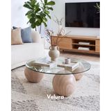Velura Home & Living Modern Orta Sehpa & Top Sehpa Cam Sehpa & Küre Orta Sehpa - Natural - Yuvarlak - Şeffaf Cam - Natural - Yuvarlak Şeffaf