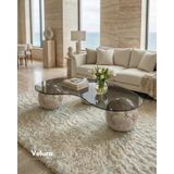 Velura Home & Living Modern Orta Sehpa & Top Sehpa Cam Sehpa & Küre Orta Sehpa - Pleks Mermer Desen Top - Fasulye - Füme Cam - Pleks Mermer - Fasulye Füme