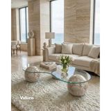 Velura Home & Living Modern Orta Sehpa & Top Sehpa Cam Sehpa & Küre Orta Sehpa - Pleks Mermer Desen Top - Fasulye - Şeffaf Cam - Pleks Mermer - Fasulye Şeffaf