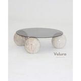 Velura Home & Living Modern Orta Sehpa & Top Sehpa Cam Sehpa & Küre Orta Sehpa - Pleks Mermer Desen Top - Yuvarlak - Füme Cam - Pleks Mermer - Yuvarlak Füme