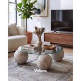 Velura Home & Living Modern Orta Sehpa & Top Sehpa Cam Sehpa & Küre Orta Sehpa - Pleks Mermer Desen Top - Yuvarlak - Şeffaf Cam - Pleks Mermer - Yuvarlak Şeffaf