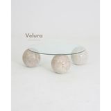 Velura Home & Living Modern Orta Sehpa & Top Sehpa Cam Sehpa & Küre Orta Sehpa - Pleks Mermer Desen Top - Yuvarlak - Şeffaf Cam - Pleks Mermer - Yuvarlak Şeffaf
