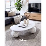 Velura Home & Living Modern Orta Sehpa & Top Sehpa Cam Sehpa & Küre Orta Sehpa - Pleksi Traverten Top - Fasulye - Beyaz Mdf - Pleksi - Fasulye Beyaz Mdf