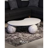 Velura Home & Living Modern Orta Sehpa & Top Sehpa Cam Sehpa & Küre Orta Sehpa - Pleksi Traverten Top - Fasulye - Beyaz Mdf - Pleksi - Fasulye Beyaz Mdf