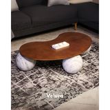 Velura Home & Living Modern Orta Sehpa & Top Sehpa Cam Sehpa & Küre Orta Sehpa - Pleksi Traverten Top - Fasulye - Ceviz Mdf - Pleksi - Fasulye Ceviz Mdf