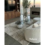 Velura Home & Living Modern Orta Sehpa & Top Sehpa Cam Sehpa & Küre Orta Sehpa - Pleksi Traverten Top - Fasulye - Füme Cam - Pleksi - Fasulye Füme