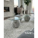 Velura Home & Living Modern Orta Sehpa & Top Sehpa Cam Sehpa & Küre Orta Sehpa - Pleksi Traverten Top - Fasulye - Şeffaf Cam - Pleksi - Fasulye Şeffaf Mdf