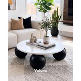 Velura Home & Living Modern Orta Sehpa & Top Sehpa Cam Sehpa & Küre Orta Sehpa - Siyah Top - Yuvarlak - Beyaz Mdf - Siyah - Yuvarlak Beyaz Mdf