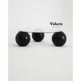 Velura Home & Living Modern Orta Sehpa & Top Sehpa Cam Sehpa & Küre Orta Sehpa - Siyah Top - Yuvarlak - Şeffaf Cam - Siyah - Yuvarlak Şeffaf