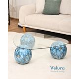 Velura Home & Living Modern Orta Sehpa & Top Sehpa Cam Sehpa & Küre Orta Sehpa - Sky - Üçgen - Şeffaf Cam - Sky - Üçgen Şeffaf