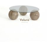 Velura Home & Living Modern Orta Sehpa & Top Sehpa Cam Sehpa & Küre Orta Sehpa - Taş Desen - Yuvarlak - Şeffaf Cam - Taş Desen - Yuvarlak Şeffaf