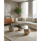 Velura Home & Living Modern Orta Sehpa & Top Sehpa Cam Sehpa & Küre Orta Sehpa - Traverten Mermer Top - Fasulye - Füme Cam - Traverten Mermer - Fasulye Füme - 2