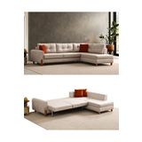 Velura Home & Living Rivaldu Köşe Takımı & Mekanizmalı Köşe Koltuk - Krem Keten Kumaş