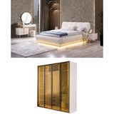 Velura Home & Living Tress Yatak Odası Takımı (4 Kapaklı Dolap + Şifonyer + Komodin + Karyola) - Kırık Beyaz