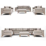 Velura Home & Living Zeri 3+3+3 Yataklı Puzzle Modüler U Köşe Koltuk Takımı & Puflu Köşe Takımı - Latte 144 - Kahve - Krem