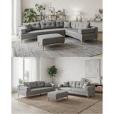 Velura Home & Living Zeri Modüler Yataklı Koltuk Takımı & 2 Adet Üçlü Kanepe & Köşe Takımı (3+3) - Gri - 104