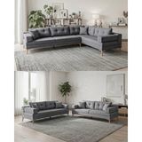 Velura Home & Living Zeri Modüler Yataklı Koltuk Takımı & 2 Adet Üçlü Kanepe & Köşe Takımı (3+3) - Koyu Gri - 106