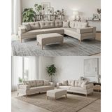 Velura Home & Living Zeri Modüler Yataklı Koltuk Takımı & 2 Adet Üçlü Kanepe & Köşe Takımı (3+3) - Latte - 146 - Kahve - Krem