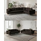 Velura Home & Living Zeri (Pufsuz) 3+3 Yataklı Modüler Koltuk Takımı & 2 Adet Üçlü Kanepe - Koyu Kahve - 169 - Zeri Pufsuz Koltuk Takımı