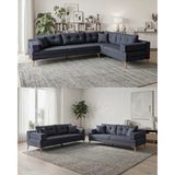Velura Home & Living Zeri (Pufsuz) 3+3 Yataklı Modüler Koltuk Takımı & 2 Adet Üçlü Kanepe - Koyu Mavi - 118 - Zeri Pufsuz Koltuk Takımı