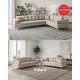 Velura Home Zeri (pufsuz) 3+3 Yataklı Modüler Koltuk Takımı ve 2 Adet Üçlü Kanepe - Krem - 146