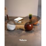 Velura Küre Orta Sehpa - 1 Beyaz Top & 1 Ceviz Top & 1 Meşe Top - Fasulye - Füme Cam