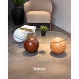 Velura Küre Orta Sehpa - 1 Beyaz Top & 1 Ceviz Top & 1 Meşe Top - Fasulye - Şeffaf Cam