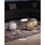 Velura Küre Orta Sehpa - 1 Traverten Desen & 1 Mermer Desen & 1 Pleks Mermer - Fasulye - Şeffaf Cam