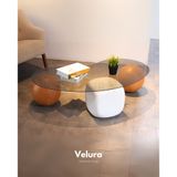 Velura Küre Orta Sehpa - 2 Meşe Top & 1 Beyaz Zar - Fasulye - Füme Cam
