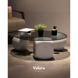 Velura Küre Orta Sehpa - 2 Top Beyaz & 1 Beyaz Zar - Yuvarlak - Füme Cam