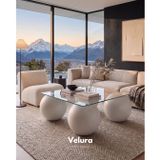 Velura Küre Orta Sehpa - 41cm Beyaz Top - Kare - Şeffaf Cam