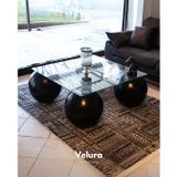 Velura Küre Orta Sehpa - 41cm Siyah Top - Kare - Şeffaf Cam