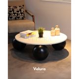 Velura Küre Orta Sehpa - Siyah Top - Yuvarlak- Beyaz Mdf