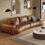 Veluxe Home & Living'den Nuvola Kavisli Puf Deri Kanepe Hakiki Deri Modern Koltuk - Kahverengi
