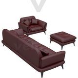 Veluxe Home'dan Gieda Italyan Deri Modern Koltuk Takımı - Kızıl - Kahverengi